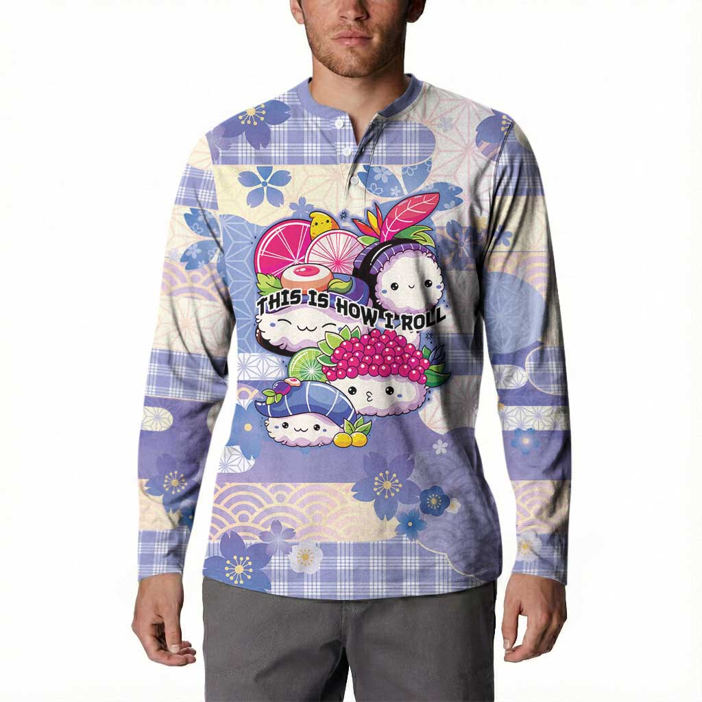 Personalized Japanese Kawaii Sushi Button Sweatshirt Blue Wagara Palaka This Is How I Roll