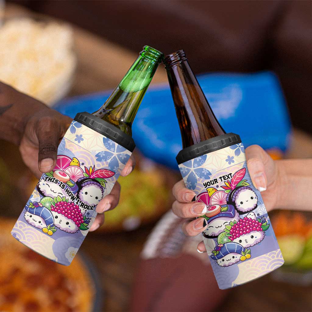 Personalized Japanese Kawaii Sushi 4 in 1 Can Cooler Tumbler Blue Wagara Palaka This Is How I Roll