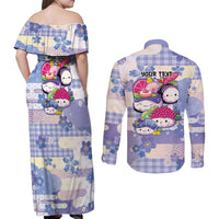 Personalized Japanese Kawaii Sushi Couples Matching Off Shoulder Maxi Dress and Long Sleeve Button Shirt Blue Wagara Palaka This Is How I Roll