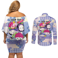 Personalized Japanese Kawaii Sushi Couples Matching Off Shoulder Short Dress and Long Sleeve Button Shirt Blue Wagara Palaka This Is How I Roll