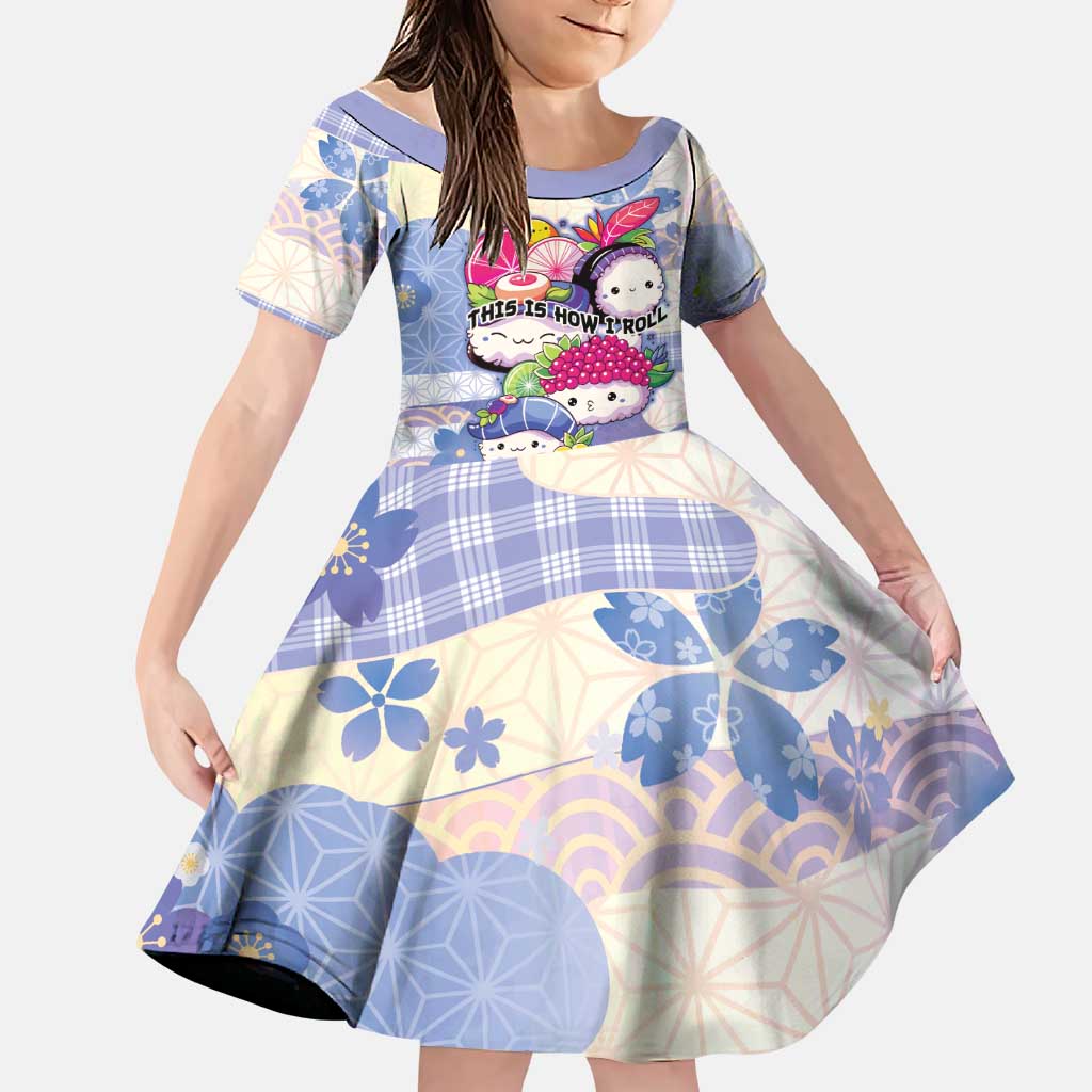 Personalized Japanese Kawaii Sushi Family Matching Off The Shoulder Long Sleeve Dress and Hawaiian Shirt Blue Wagara Palaka This Is How I Roll