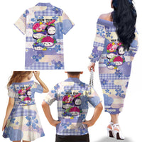 Personalized Japanese Kawaii Sushi Family Matching Off The Shoulder Long Sleeve Dress and Hawaiian Shirt Blue Wagara Palaka This Is How I Roll