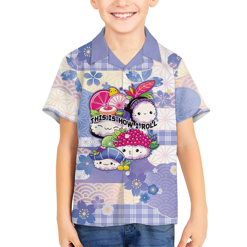 Personalized Japanese Kawaii Sushi Family Matching Off The Shoulder Long Sleeve Dress and Hawaiian Shirt Blue Wagara Palaka This Is How I Roll