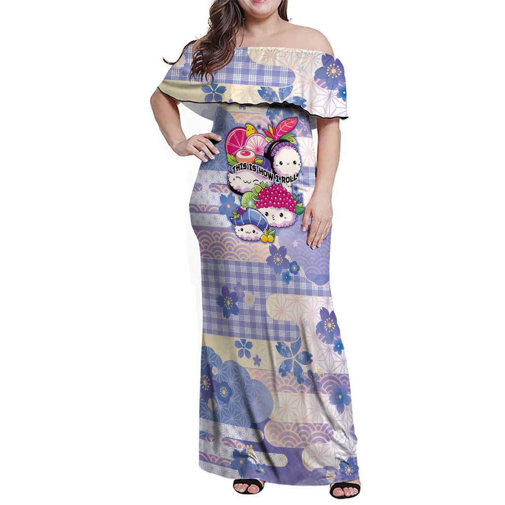 Personalized Japanese Kawaii Sushi Family Matching Off Shoulder Maxi Dress and Hawaiian Shirt Blue Wagara Palaka This Is How I Roll