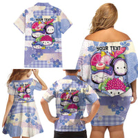 Personalized Japanese Kawaii Sushi Family Matching Off Shoulder Short Dress and Hawaiian Shirt Blue Wagara Palaka This Is How I Roll