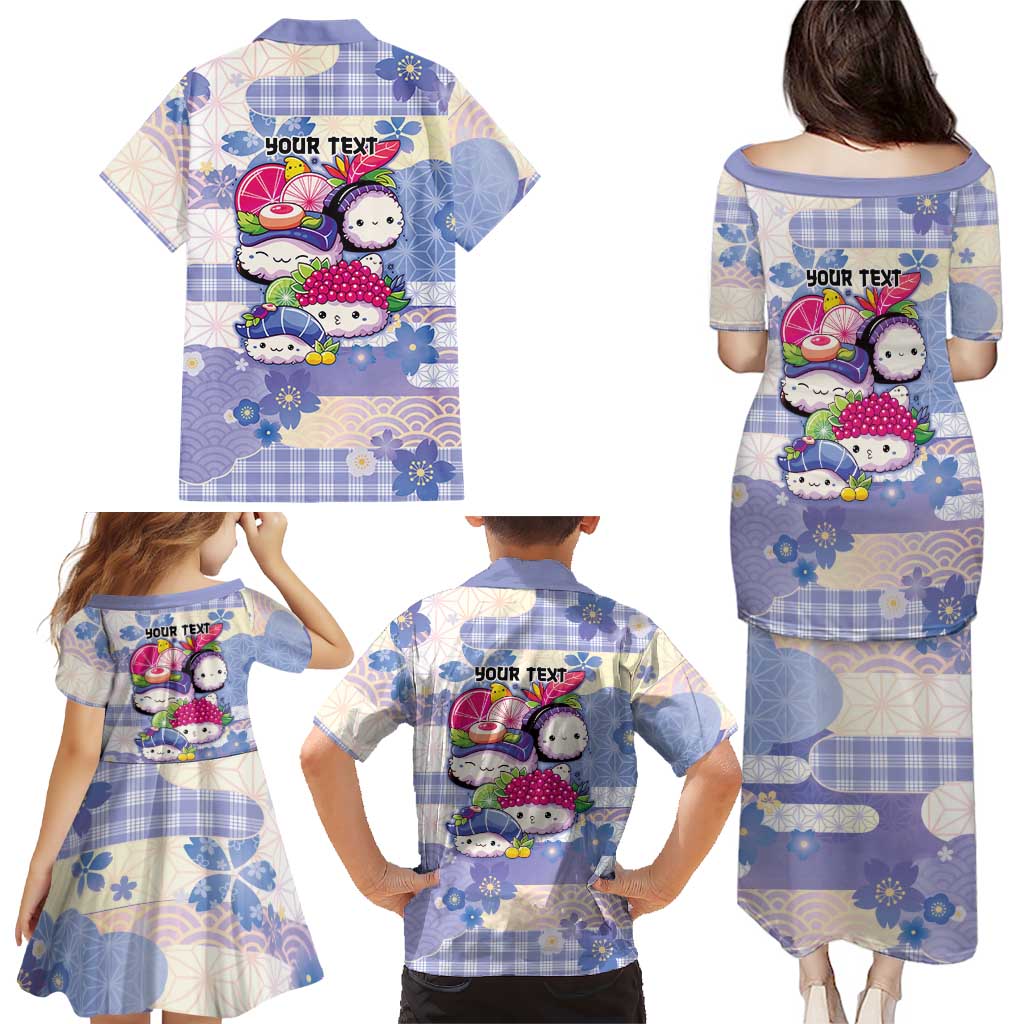 Personalized Japanese Kawaii Sushi Family Matching Puletasi and Hawaiian Shirt Blue Wagara Palaka This Is How I Roll