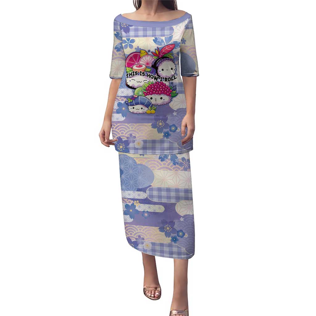 Personalized Japanese Kawaii Sushi Family Matching Puletasi and Hawaiian Shirt Blue Wagara Palaka This Is How I Roll