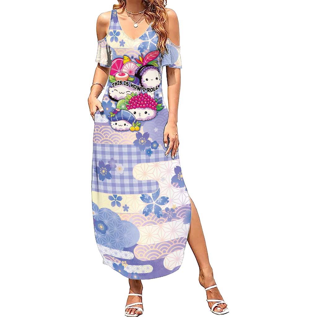 Personalized Japanese Kawaii Sushi Family Matching Summer Maxi Dress and Hawaiian Shirt Blue Wagara Palaka This Is How I Roll