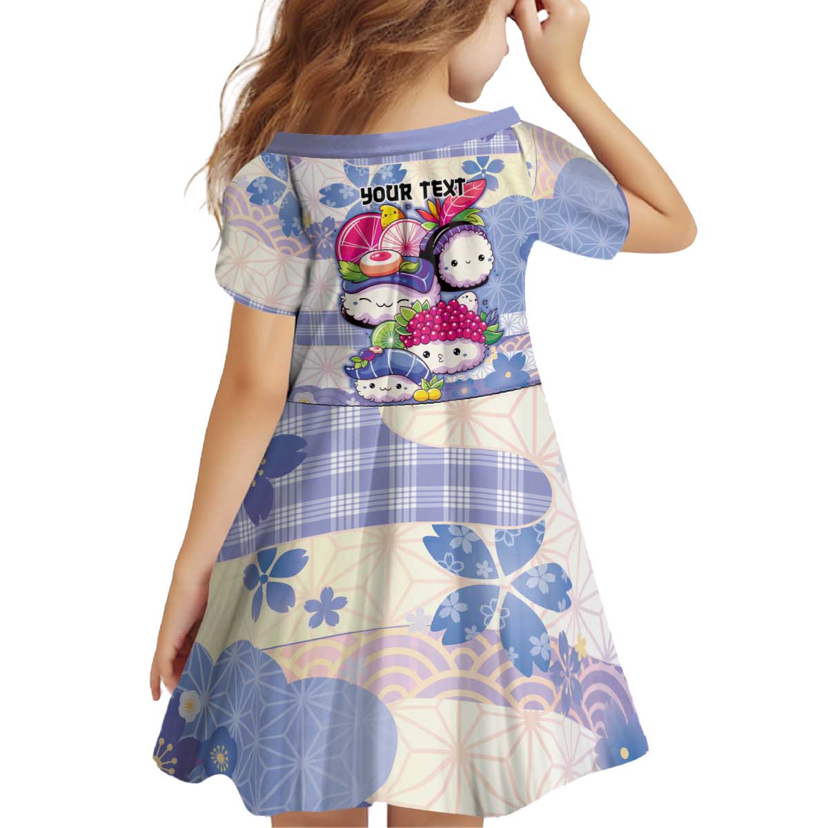 Personalized Japanese Kawaii Sushi Kid Short Sleeve Dress Blue Wagara Palaka This Is How I Roll