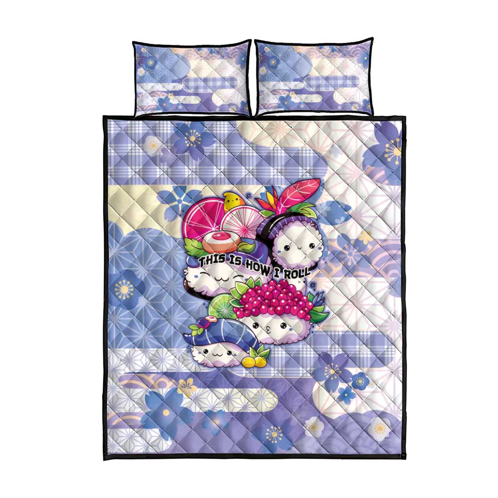 Japanese Kawaii Sushi Quilt Bed Set Blue Wagara Palaka This Is How I Roll