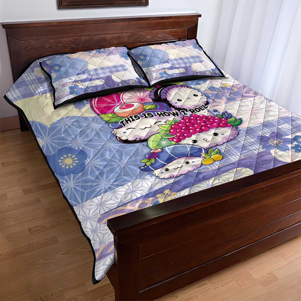 Japanese Kawaii Sushi Quilt Bed Set Blue Wagara Palaka This Is How I Roll