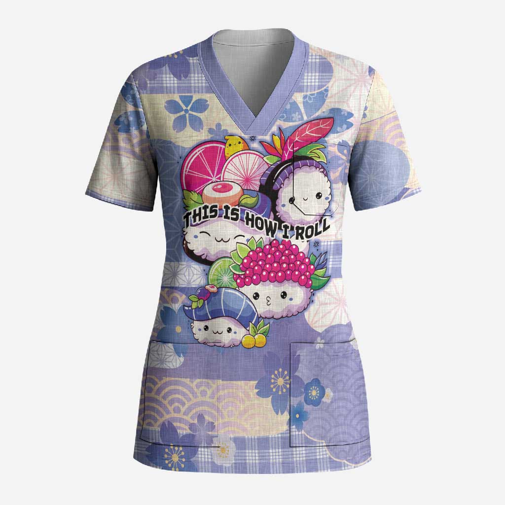 Personalized Japanese Kawaii Sushi Scrub Top Blue Wagara Palaka This Is How I Roll
