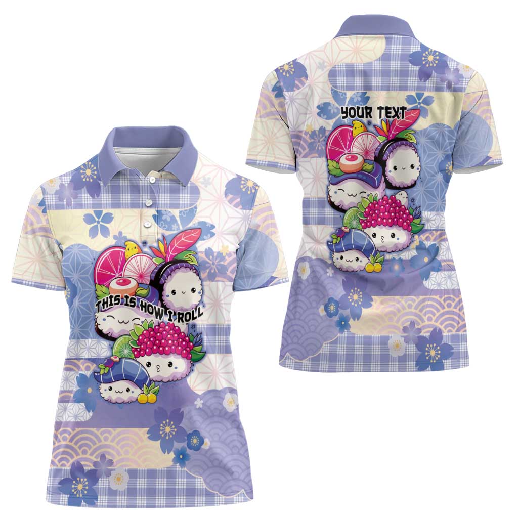 Personalized Japanese Kawaii Sushi Women Polo Shirt Blue Wagara Palaka This Is How I Roll