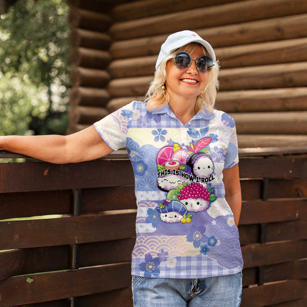 Personalized Japanese Kawaii Sushi Women Polo Shirt Blue Wagara Palaka This Is How I Roll