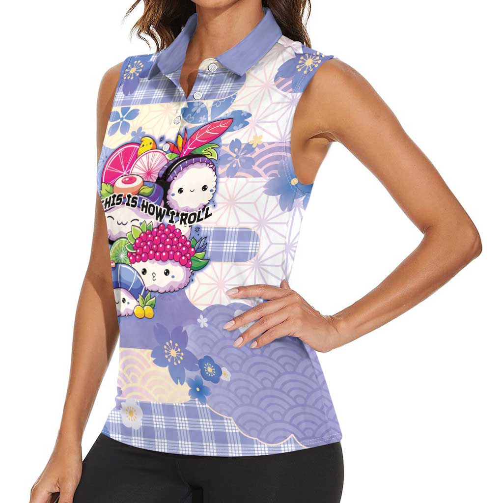 Personalized Japanese Kawaii Sushi Women Sleeveless Polo Shirt Blue Wagara Palaka This Is How I Roll