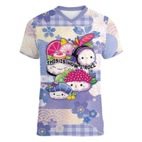 Personalized Japanese Kawaii Sushi Women V-Neck T-Shirt Blue Wagara Palaka This Is How I Roll