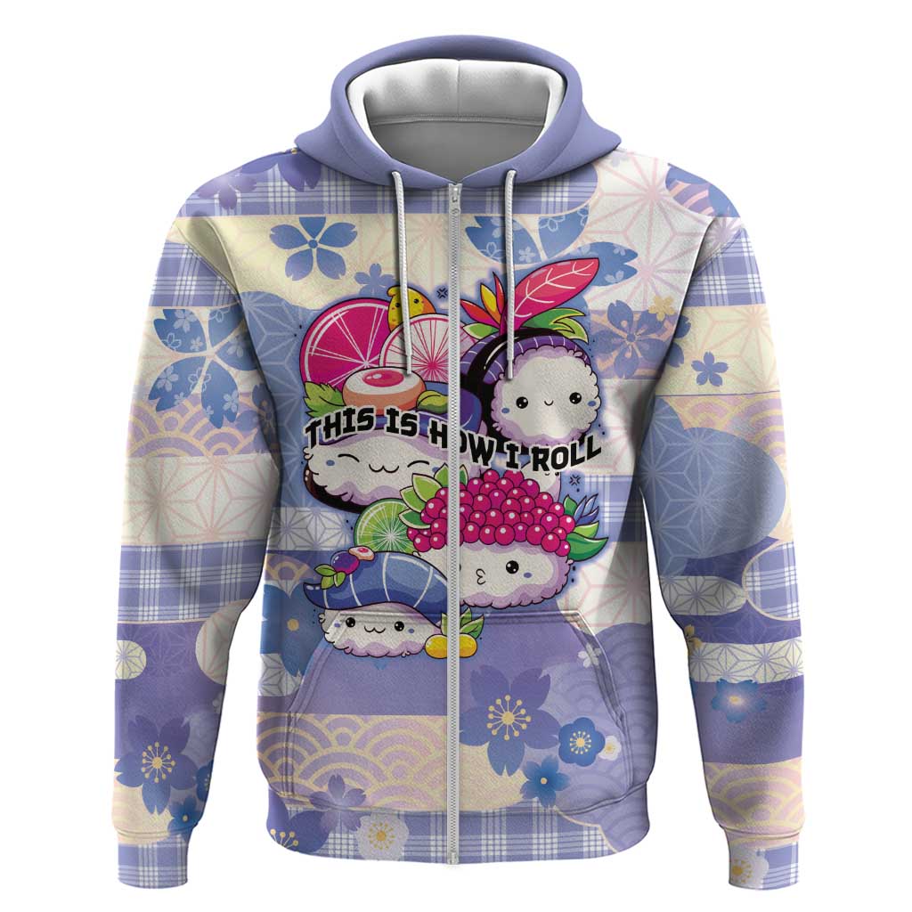 Personalized Japanese Kawaii Sushi Zip Hoodie Blue Wagara Palaka This Is How I Roll LT9 Zip Hoodie Blue - Polynesian Pride
