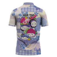 Personalized Japanese Kawaii Sushi Zipper Polo Shirt Blue Wagara Palaka This Is How I Roll