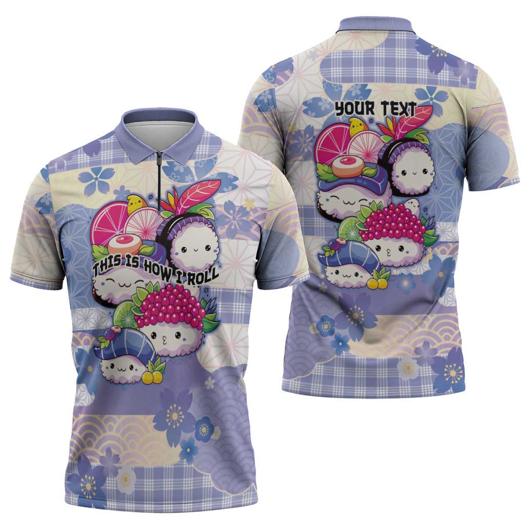 Personalized Japanese Kawaii Sushi Zipper Polo Shirt Blue Wagara Palaka This Is How I Roll