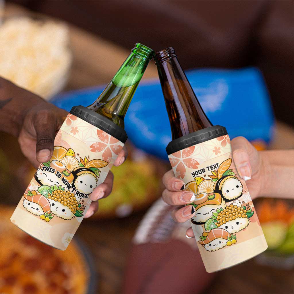 Personalized Japanese Kawaii Sushi 4 in 1 Can Cooler Tumbler Peach Wagara Palaka This Is How I Roll