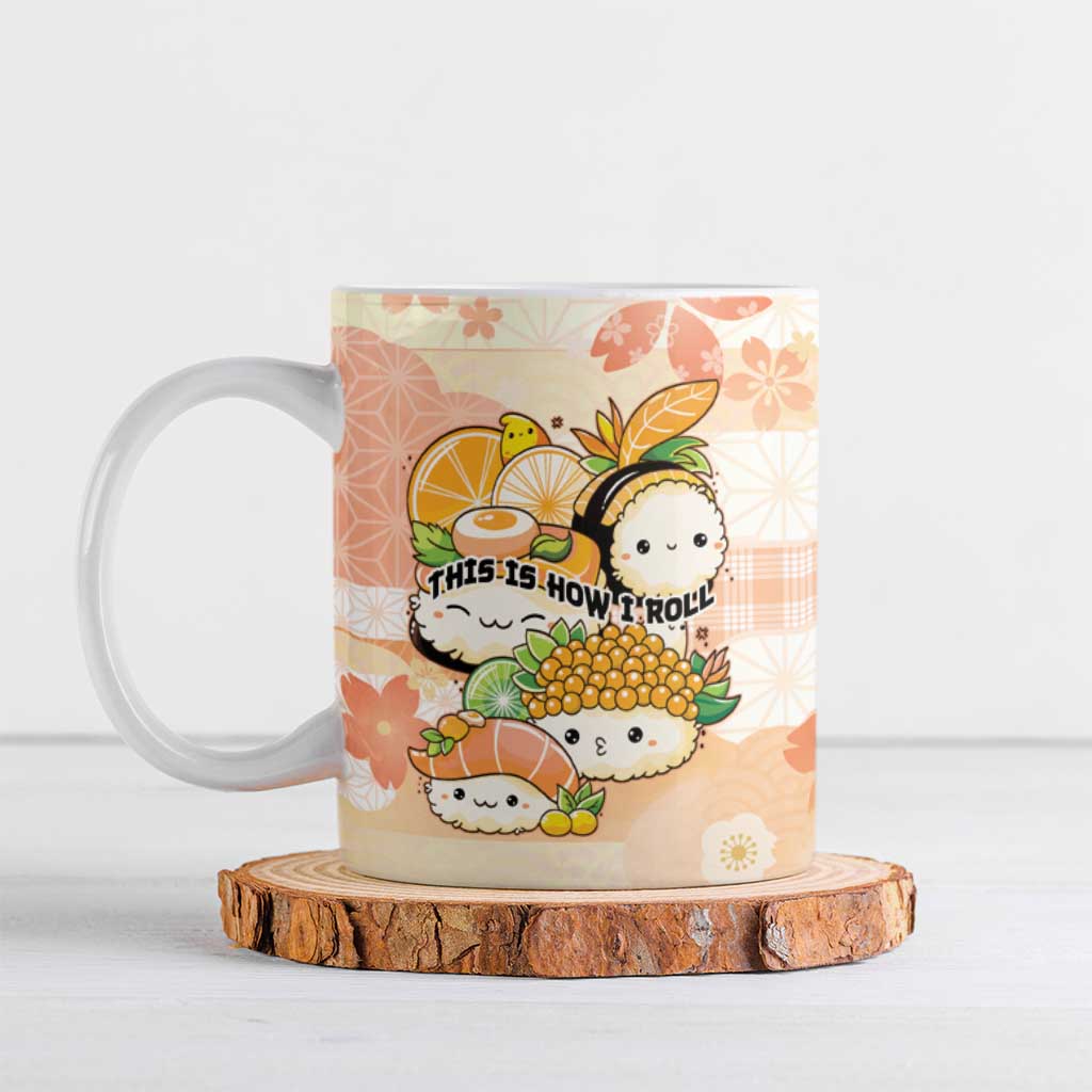 Personalized Japanese Kawaii Sushi Ceramic Mug Peach Wagara Palaka This Is How I Roll LT9 Peach - Polynesian Pride