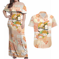 Personalized Japanese Kawaii Sushi Couples Matching Off Shoulder Maxi Dress and Hawaiian Shirt Peach Wagara Palaka This Is How I Roll