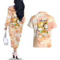 Personalized Japanese Kawaii Sushi Couples Matching Off The Shoulder Long Sleeve Dress and Hawaiian Shirt Peach Wagara Palaka This Is How I Roll