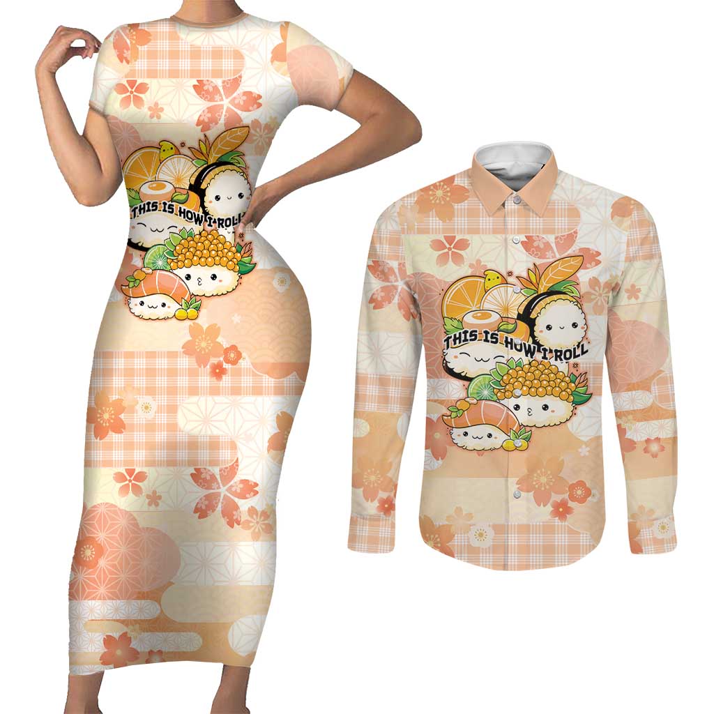 Personalized Japanese Kawaii Sushi Couples Matching Short Sleeve Bodycon Dress and Long Sleeve Button Shirt Peach Wagara Palaka This Is How I Roll