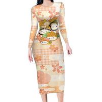 Personalized Japanese Kawaii Sushi Family Matching Long Sleeve Bodycon Dress and Hawaiian Shirt Peach Wagara Palaka This Is How I Roll