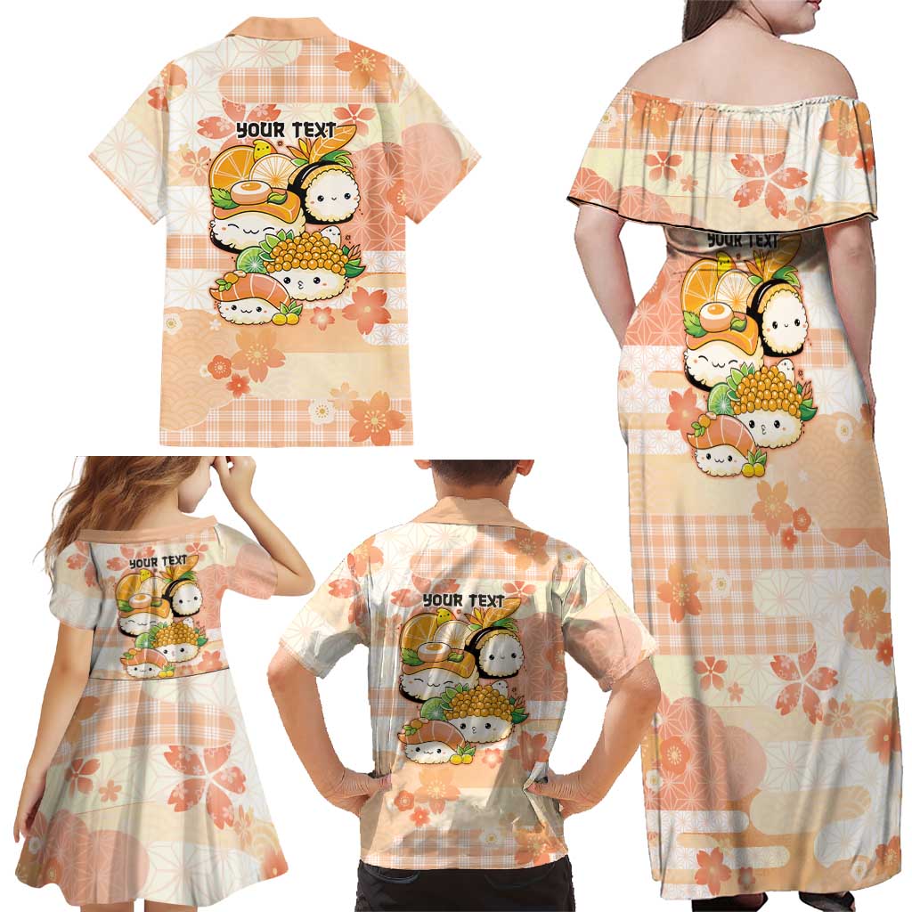 Personalized Japanese Kawaii Sushi Family Matching Off Shoulder Maxi Dress and Hawaiian Shirt Peach Wagara Palaka This Is How I Roll