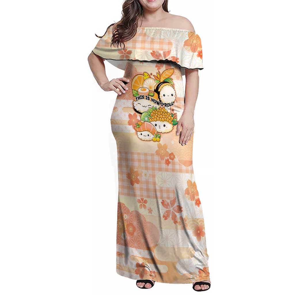 Personalized Japanese Kawaii Sushi Family Matching Off Shoulder Maxi Dress and Hawaiian Shirt Peach Wagara Palaka This Is How I Roll