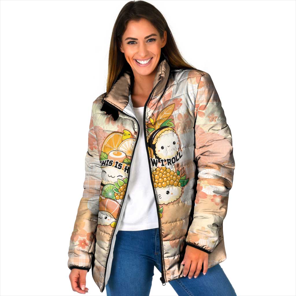 Personalized Japanese Kawaii Sushi Padded Jacket Peach Wagara Palaka This Is How I Roll LT9 Women Peach - Polynesian Pride