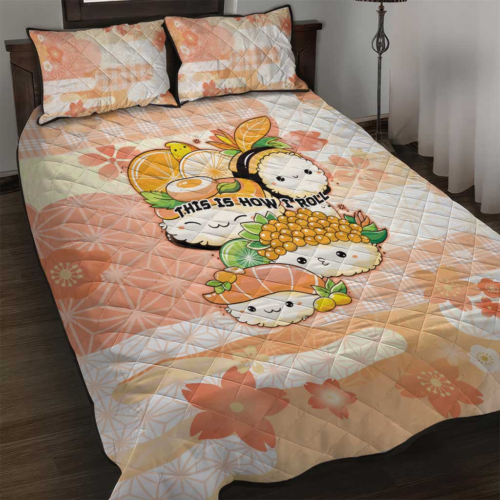 Japanese Kawaii Sushi Quilt Bed Set Peach Wagara Palaka This Is How I Roll LT9 Peach - Polynesian Pride