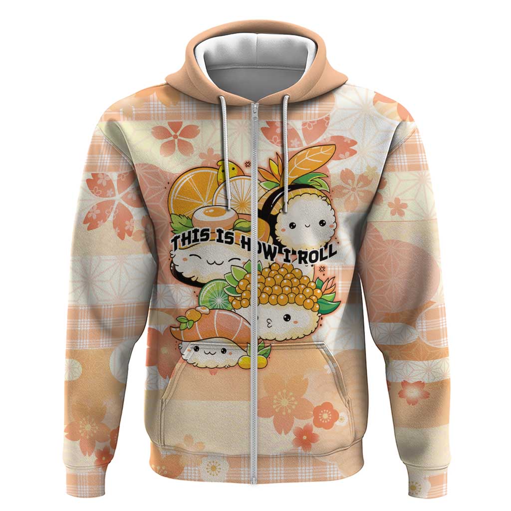 Personalized Japanese Kawaii Sushi Zip Hoodie Peach Wagara Palaka This Is How I Roll LT9 Zip Hoodie Peach - Polynesian Pride