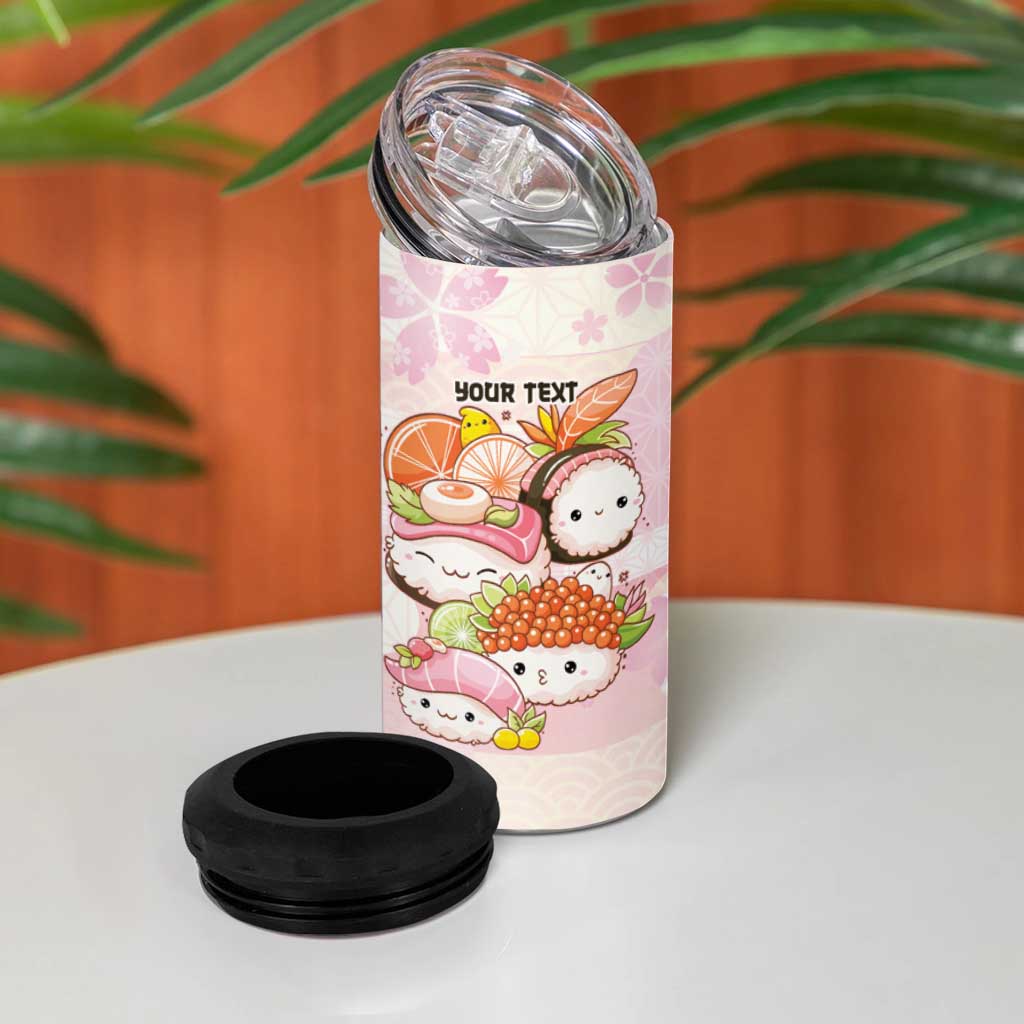 Personalized Japanese Kawaii Sushi 4 in 1 Can Cooler Tumbler Pink Wagara Palaka This Is How I Roll