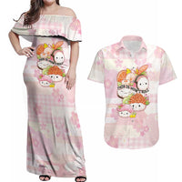 Personalized Japanese Kawaii Sushi Couples Matching Off Shoulder Maxi Dress and Hawaiian Shirt Pink Wagara Palaka This Is How I Roll