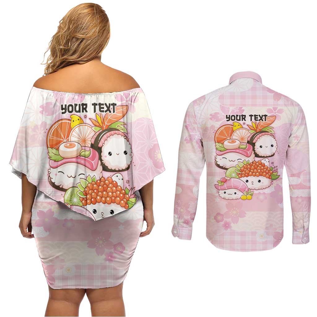 Personalized Japanese Kawaii Sushi Couples Matching Off Shoulder Short Dress and Long Sleeve Button Shirt Pink Wagara Palaka This Is How I Roll