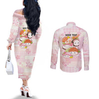 Personalized Japanese Kawaii Sushi Couples Matching Off The Shoulder Long Sleeve Dress and Long Sleeve Button Shirt Pink Wagara Palaka This Is How I Roll