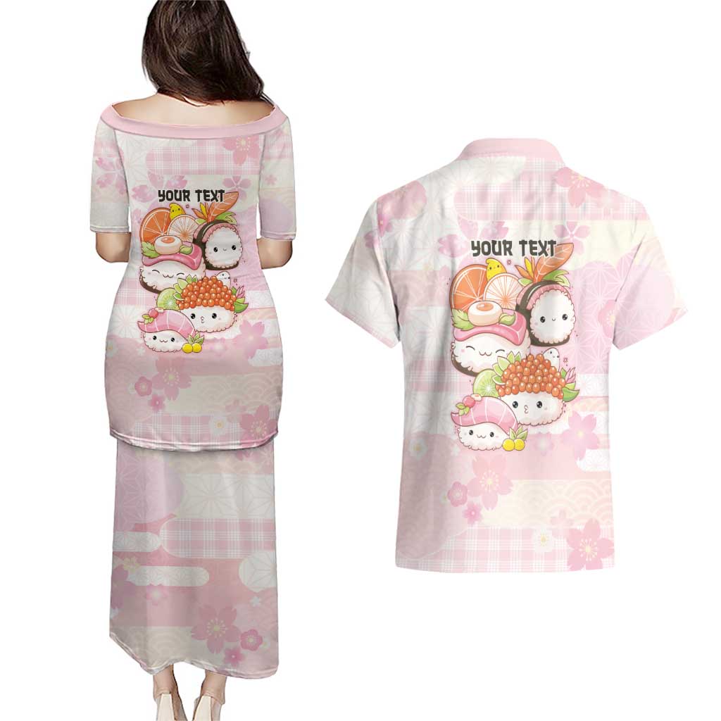 Personalized Japanese Kawaii Sushi Couples Matching Puletasi and Hawaiian Shirt Pink Wagara Palaka This Is How I Roll