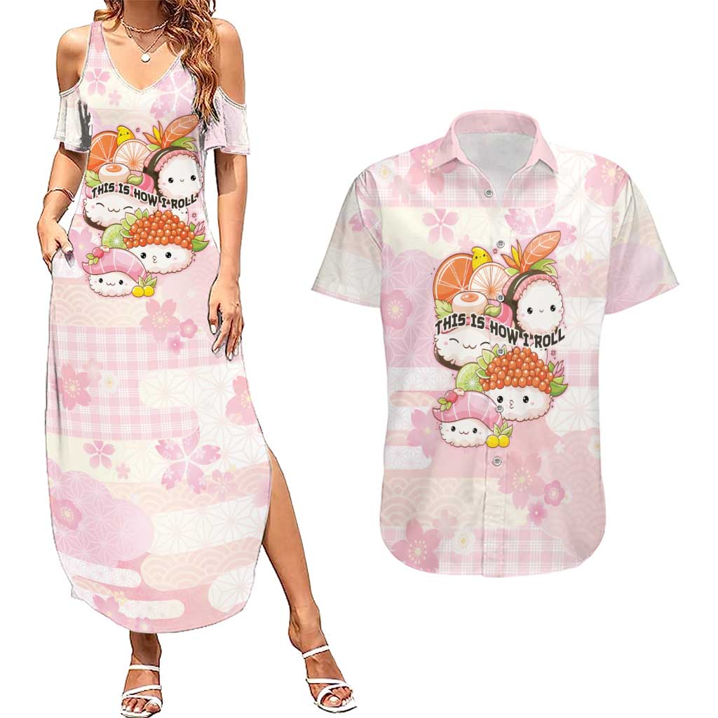 Personalized Japanese Kawaii Sushi Couples Matching Summer Maxi Dress and Hawaiian Shirt Pink Wagara Palaka This Is How I Roll