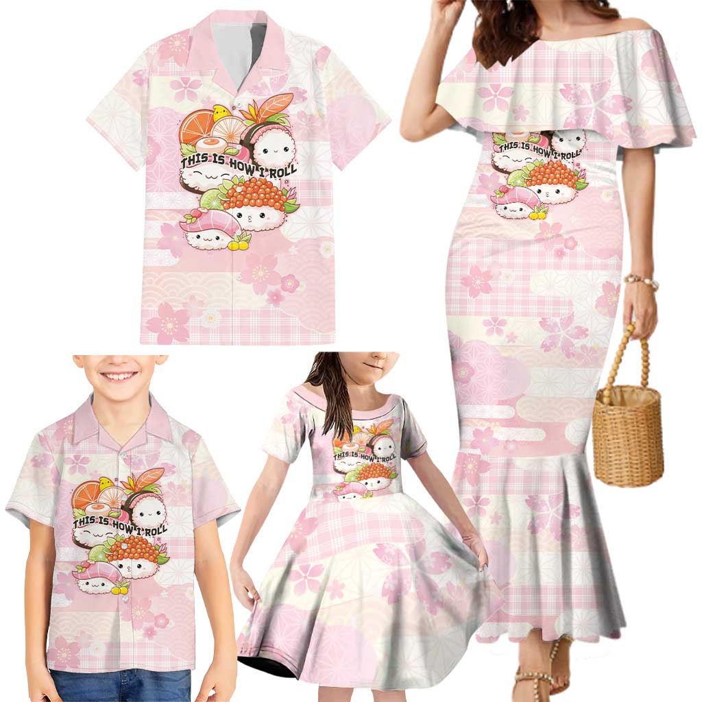 Personalized Japanese Kawaii Sushi Family Matching Mermaid Dress and Hawaiian Shirt Pink Wagara Palaka This Is How I Roll