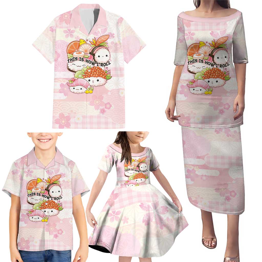 Personalized Japanese Kawaii Sushi Family Matching Puletasi and Hawaiian Shirt Pink Wagara Palaka This Is How I Roll