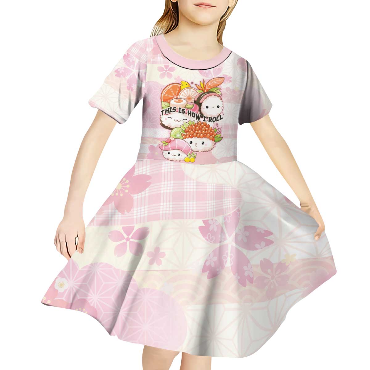 Personalized Japanese Kawaii Sushi Kid Short Sleeve Dress Pink Wagara Palaka This Is How I Roll