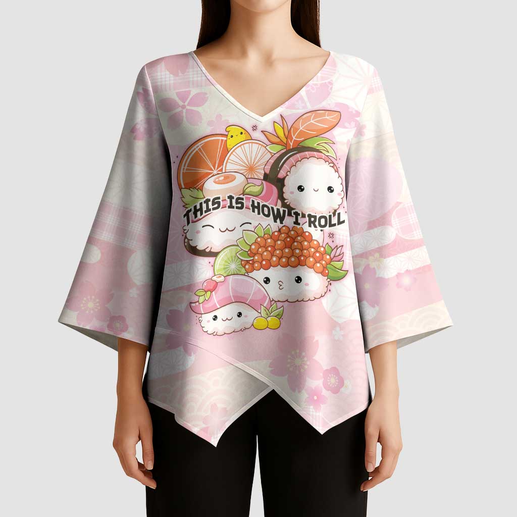 Personalized Japanese Kawaii Sushi Kimono Sleeve Blouse Pink Wagara Palaka This Is How I Roll