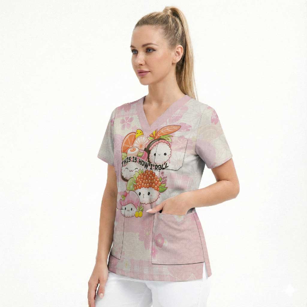 Personalized Japanese Kawaii Sushi Scrub Top Pink Wagara Palaka This Is How I Roll