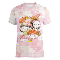 Personalized Japanese Kawaii Sushi Women V-Neck T-Shirt Pink Wagara Palaka This Is How I Roll