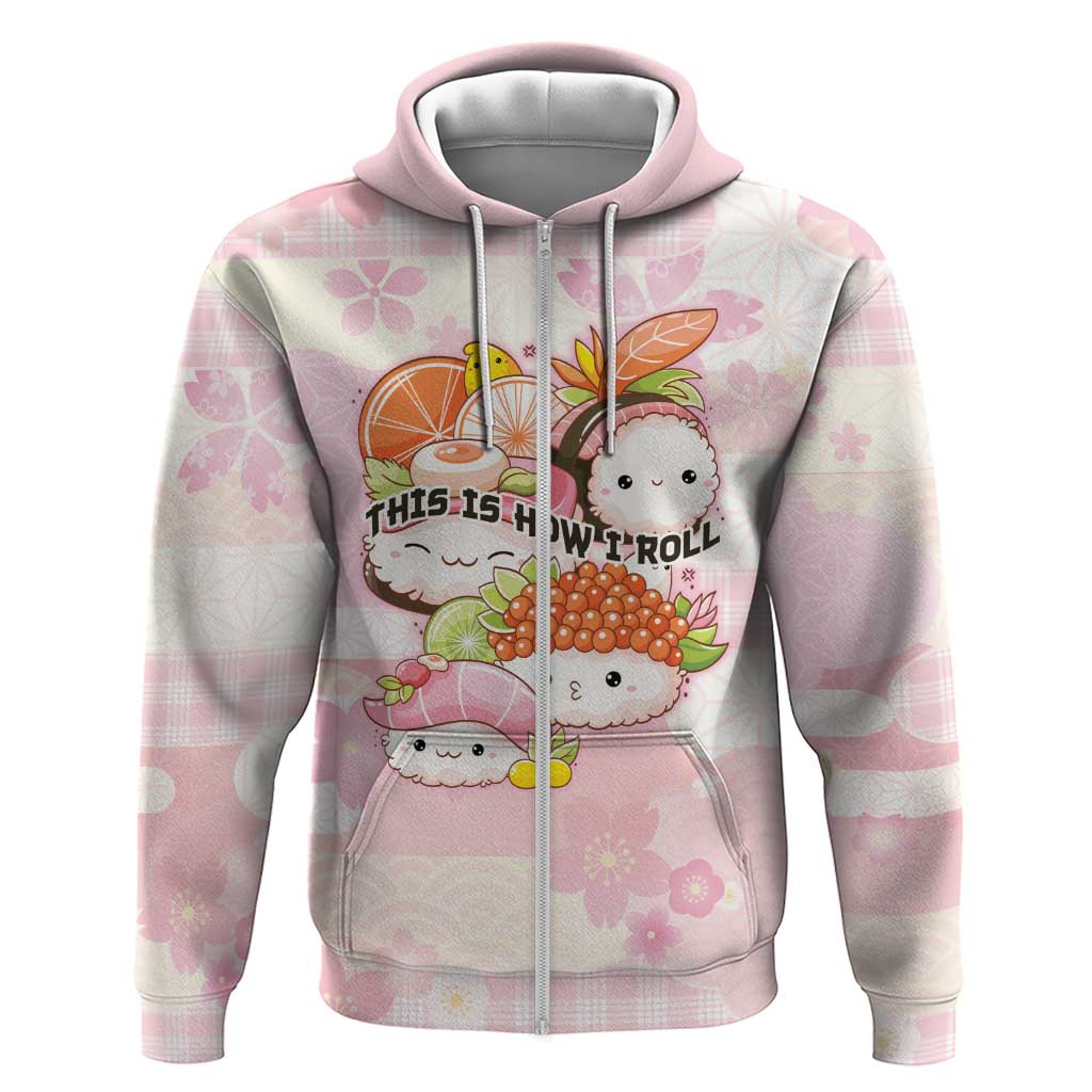 Personalized Japanese Kawaii Sushi Zip Hoodie Pink Wagara Palaka This Is How I Roll LT9 Zip Hoodie Pink - Polynesian Pride