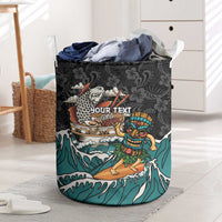 Personalized Japanese Koi Fish Ramen Laundry Basket Tiki Surfing Wagara Hibiscus Pattern