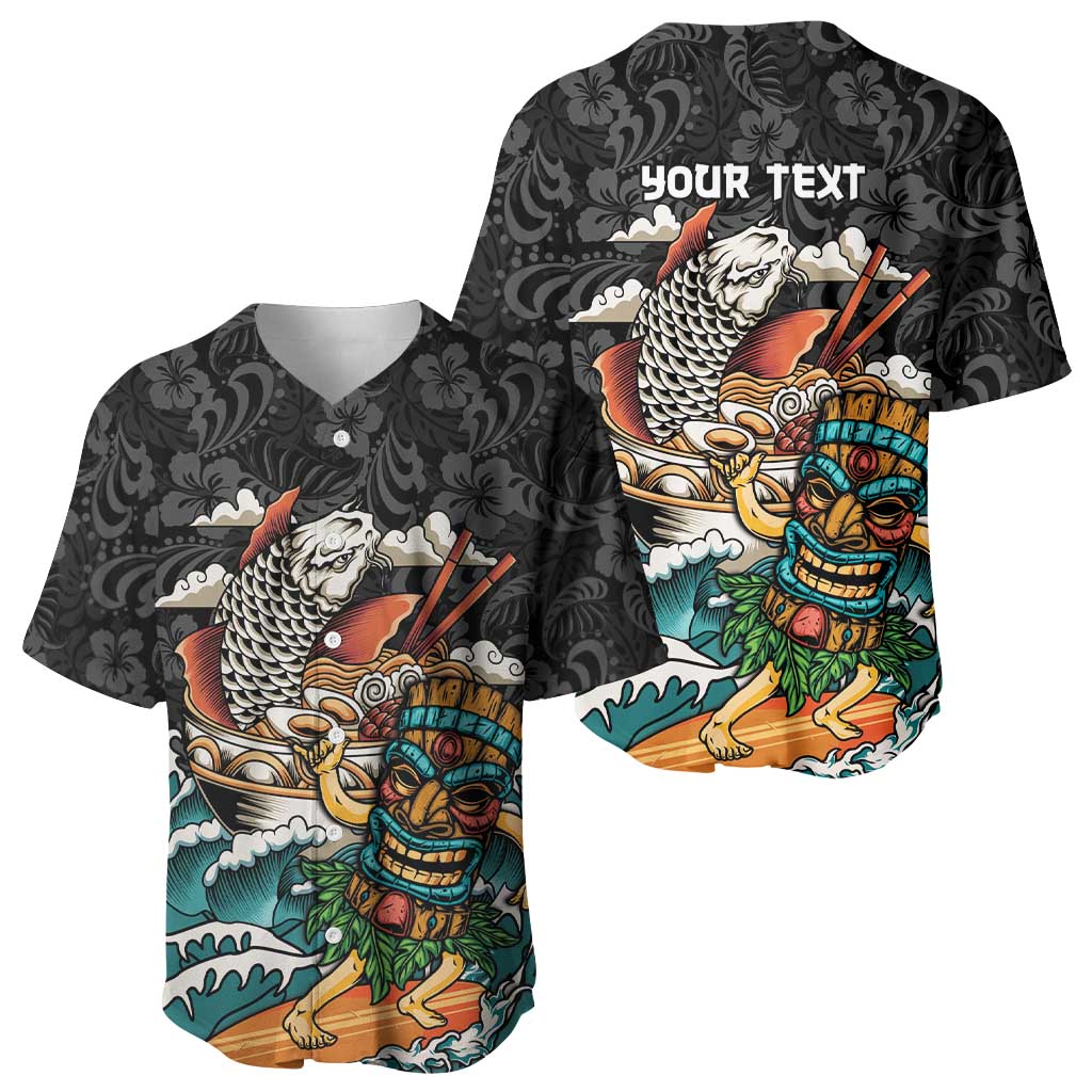 Personalized Japanese Koi Fish Ramen Baseball Jersey Tiki Surfing Wagara Hibiscus Pattern