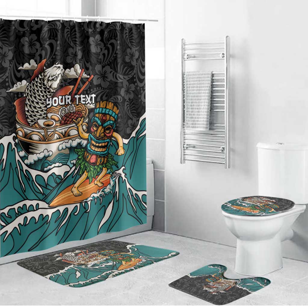 Personalized Japanese Koi Fish Ramen Bathroom Set Tiki Surfing Wagara Hibiscus Pattern